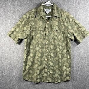 Duluth Shirt Mens Small Untucked Vented Short Sleeve Button Green Palm Leaf Fern